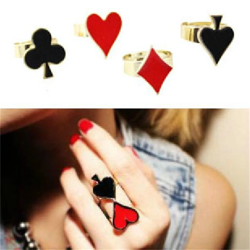 

Personality Punk Playing Cards Color Dripping Ring Fashion Ladies Geometric Love Spades Club Pattern Ring Jewelry