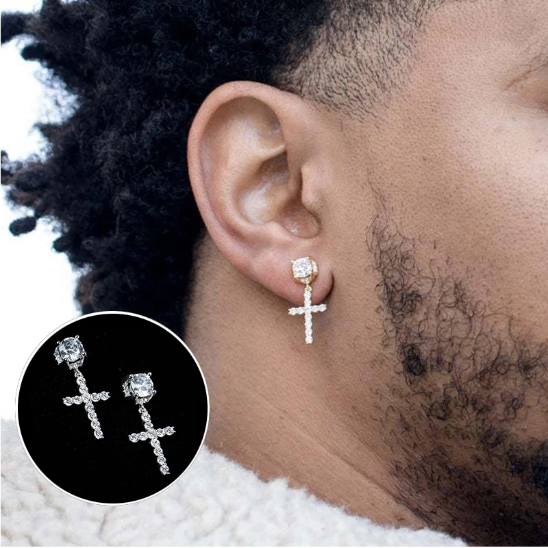 

Men Zircon Ear Studs Earrings Gold Plated Cross Crystal Earrings Women Personality Earrings Hiphop Ear Studs Jewelry Eardrop New