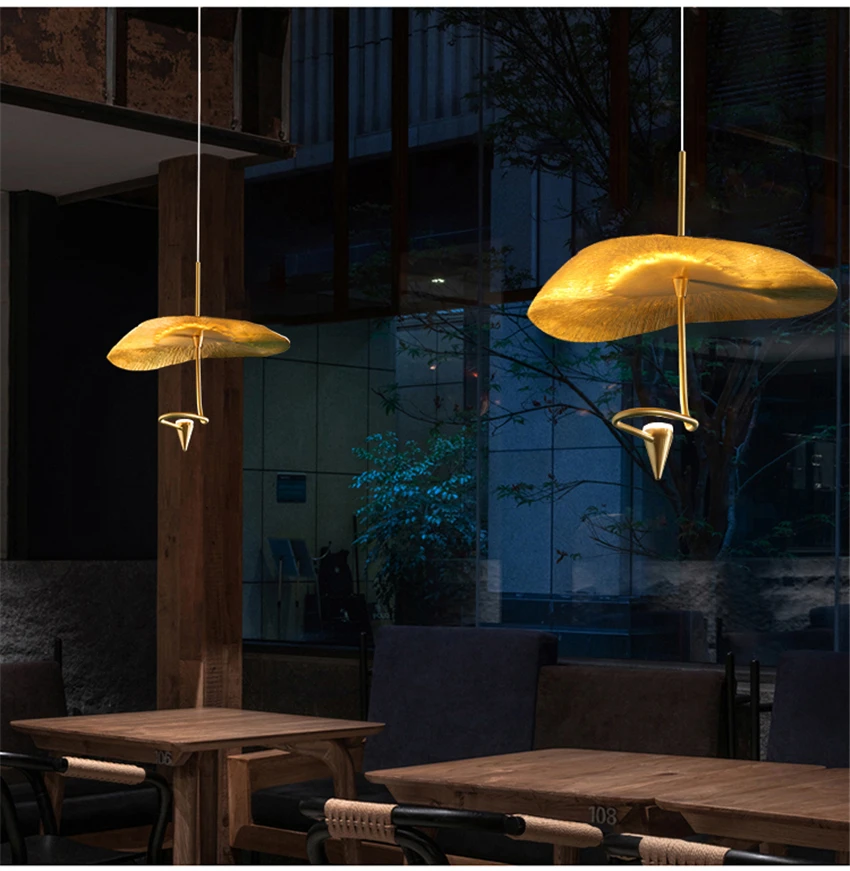 Подвесные светильники в виде листьев лотоса золотой художественный роскошный