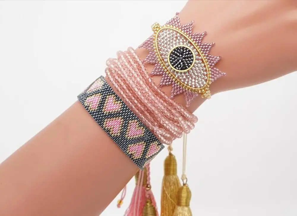 SANDEI MIYUKI стеклянный бисерный браслет Турецкий Дурной глаз Pulseras Mujer 2019 с кисточкой