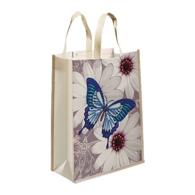 

Butterfly Flower Non-woven Canvas Tote Bag 5D DIY Painting Reusable Grocery Bags for Women Fashionable Art Handbag