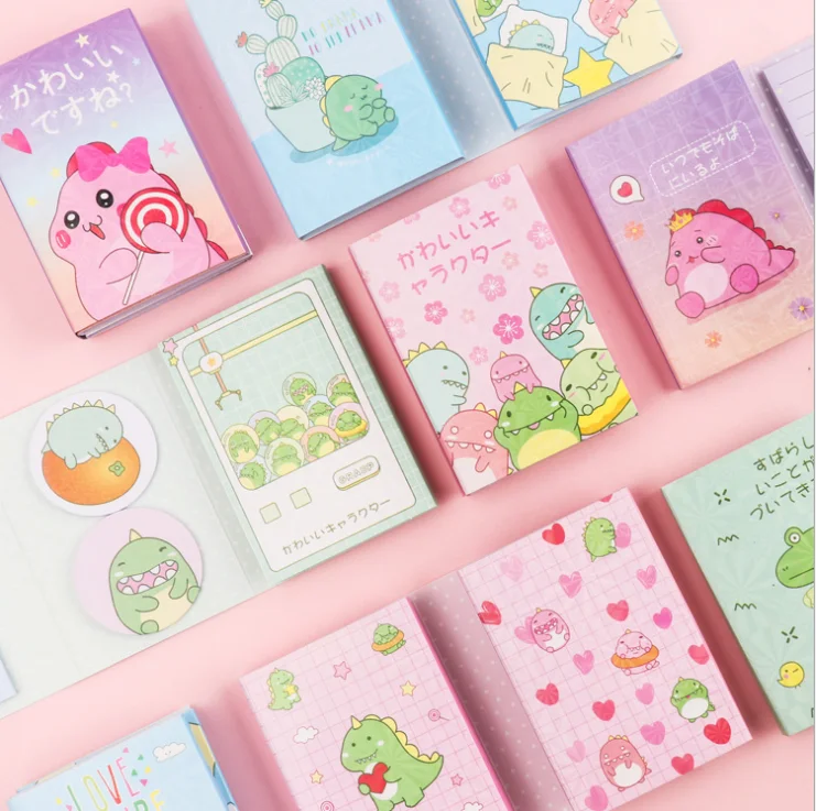 

2PCS/Lot Cute Dinosaur Writing Sticky Paper Memo Pad Cartoon Message Notes Decorative Notepad Student Stationery Office Supplies