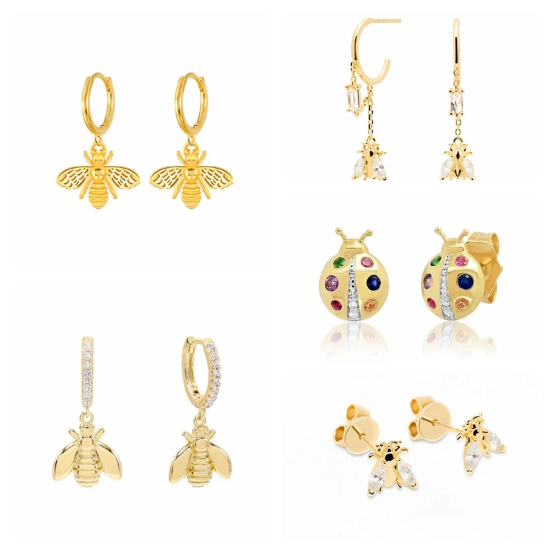 

BOAKO Cute Bee Earrings 2021 Trend 925 Sterling Silver Hoop Earrings Piercing Earing Woman Jewelry Pendientes Huggie Crystal