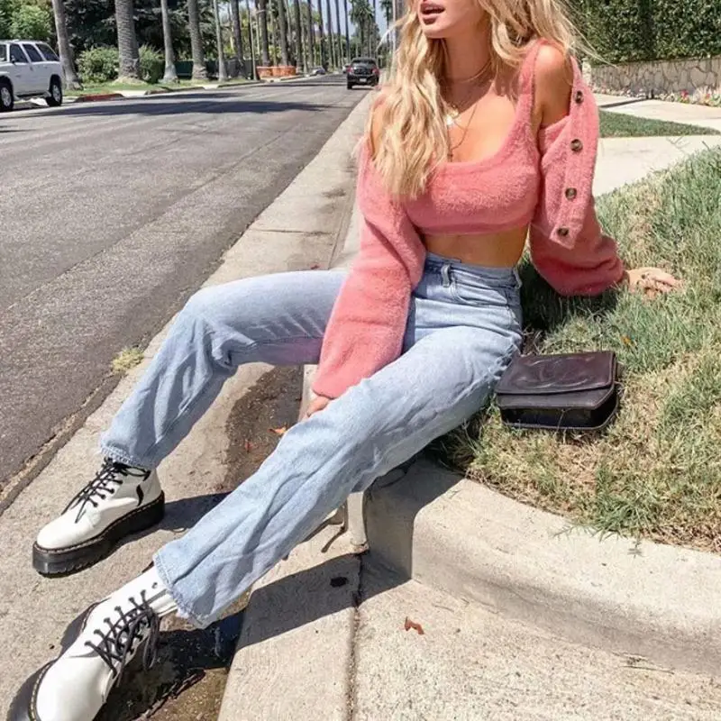 Розовый Укороченный кардиган женские свитера 2019 укороченный свитер вязаные топы