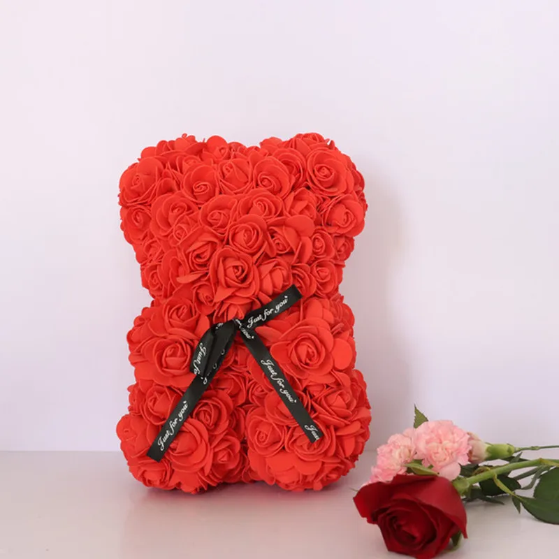 

HOT Valentines Day Gift 25cm Soap Foam Red Rose Teddy Bear Flower Artificial Decorations Christmas Gifts Women Valentines Gift