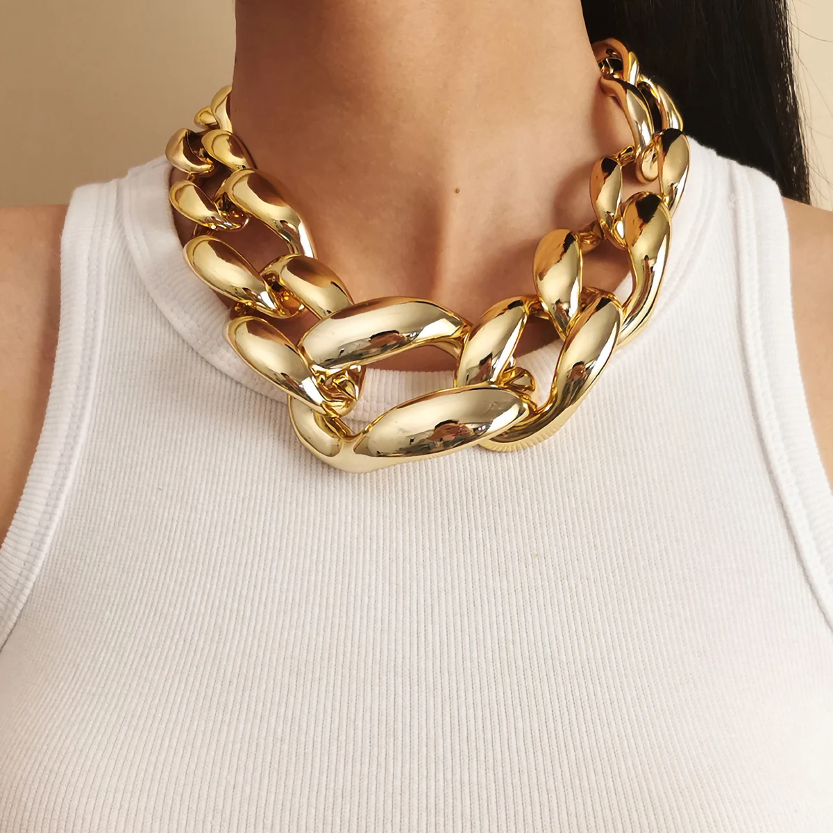 

IngeSight.Z Kpop Hip Hop Chunky Thick Plastic Material Choker Necklace Women Punk Exaggerated Short Clavicle Necklaces Jewelry