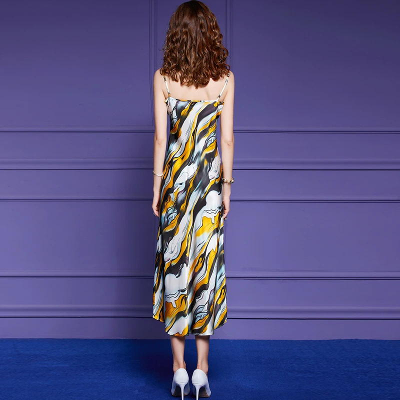 

Summer Fashion Plus Size Women Clothing 2021 New Lady Sleeveless Print Long Spaghetti Strap Dress Office Party Robe Femme