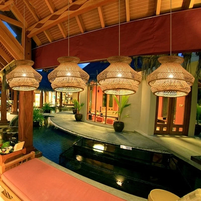 Бамбуковая плетеная люстра из ротанга светильник японский винтажный Азиатский