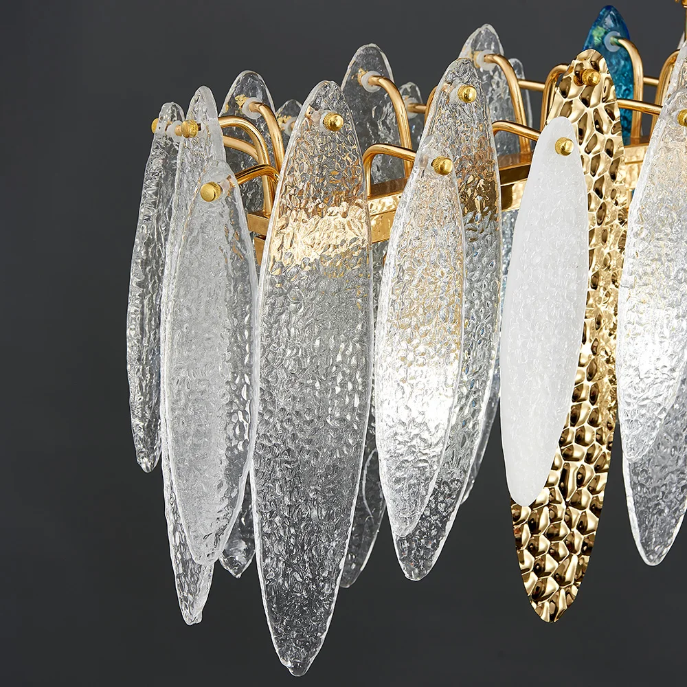 

Modern glass chandelier for dining room wave design hanging lamp long kitchen island bar gold light fixture led indoor lighting