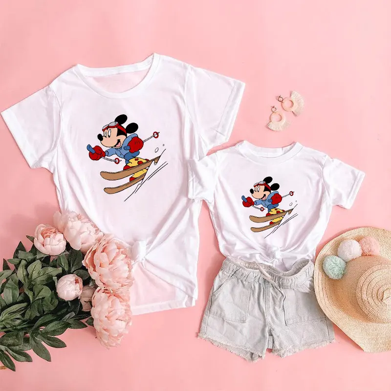 Женская футболка с рисунком семейный образ детская одежда Disney Papa Mama Детская