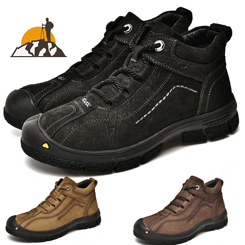 

New Autumn And Winter Leather Outdoor Hiking Shoes Mid-cut Frosted Fashion Casual Shoes Non-slip Wear-resistant Hiking Shoes Men