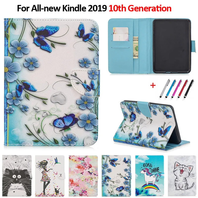 Чехол для Kindle 2019 милый кожаный кошелек с единорогом кошкой цветком девочек чехол подставка 10 го поколения