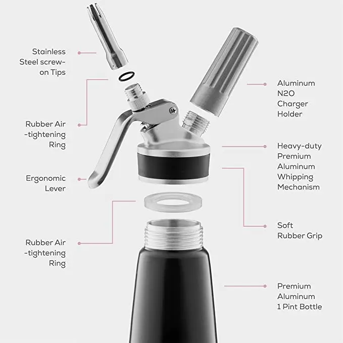 

Cream Whipper 500ML Custom Kitchen Dessert Tool Chargers Wholesale Aluminum Whipped Ice Cream Topping Dispenser