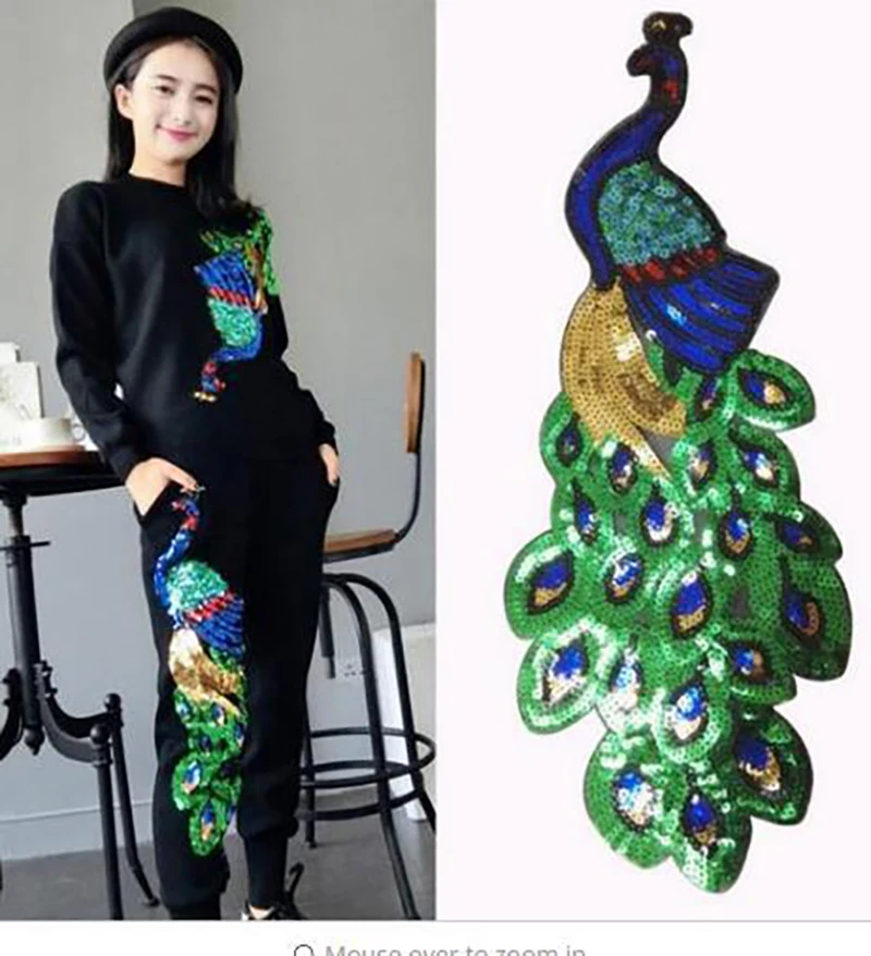 

Hot Sale Peacock Sequins Patches For Clothing Sewing Garment Applique Embroidery Diy Accessory Party Decoration 1Pcs