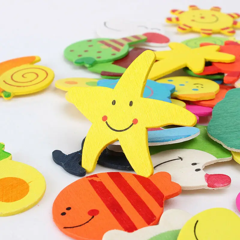 

12pcs Novelty Animals Wooden Cartoon Fridge Magnet Sticker Cute Funny Refrigerator Toy Colorful Kids Toys for Children Baby