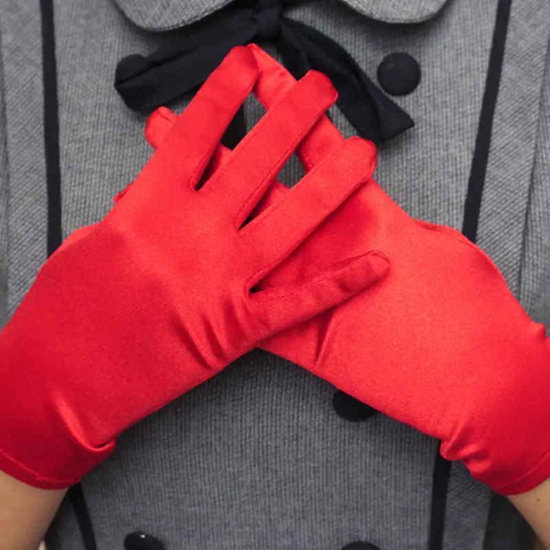 Перчатки женские короткие для выступлений выпускного вечера однотонные черные