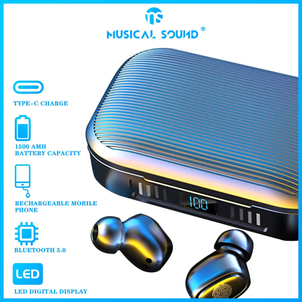 

MS TWS Bluetooth Earphone Waterproof Earphones V5.0 Stereo Wireless Headphones Sport Mini Touch Control Noise Cancelling Headset