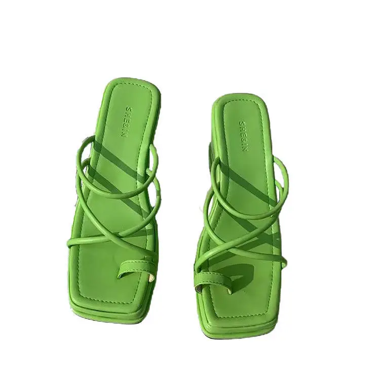 

Cross strap open toe clip slipper slope heel thick sole middle heel cool slipper cover toe clip toe high heel