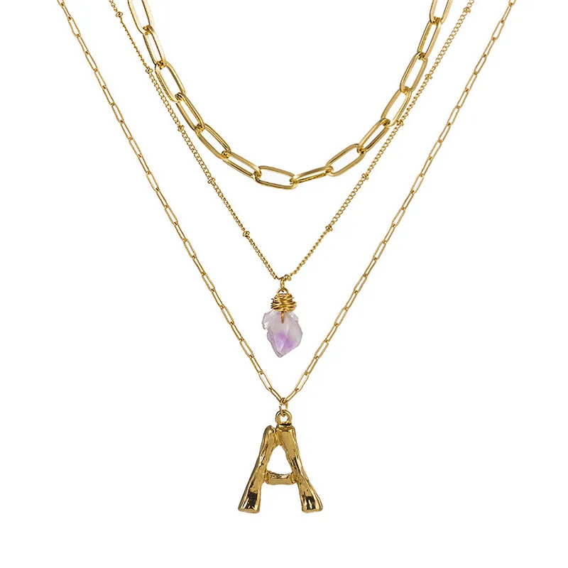 

Big Letters Bamboo Pendant Initial Necklaces for Women with Multi Layered Chain DIY Alphabet Jewelry Best Mother's Day Gift