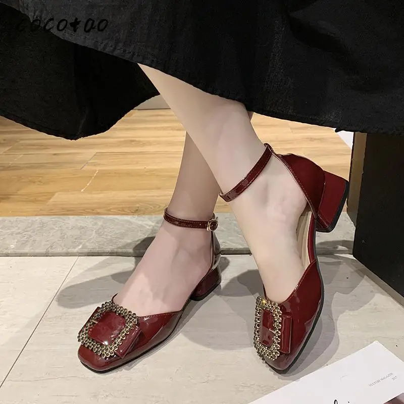 Женские туфли на высоком каблуке бордовые летние модные с металлическим