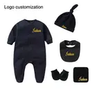 Индивидуальный детский хлопковый комбинезон на заказ, Одежда для новорожденных 0-12 месяцев, подходящий костюм, шапка, шарф, перчатки, квадратный шарф, боди
