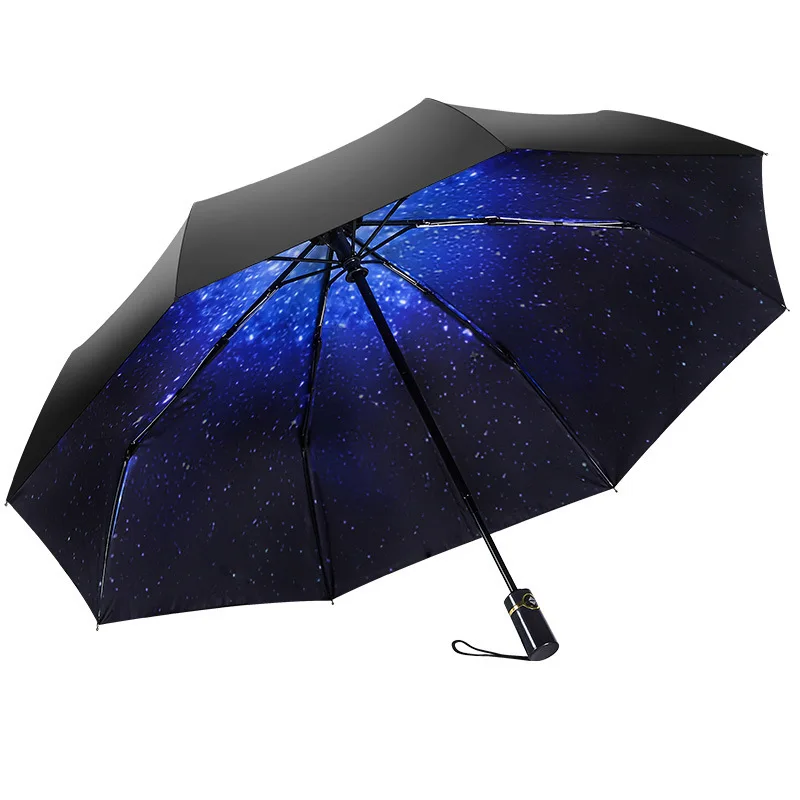 

Tri-Fold Automatic Rain Umbrella Vinyl Rain Shine Dual-Use UV Umbrellas Windproof Folding Umbrella Female Male 8 Bone