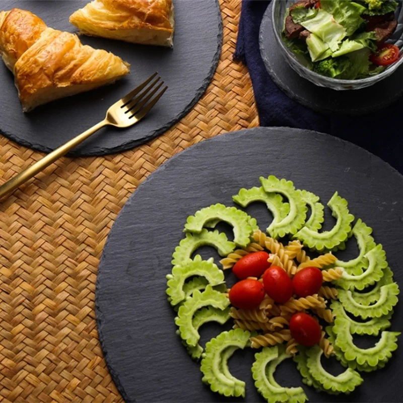 20 см новые западные круглые натуральные тарелки для стейков сланец обеденная