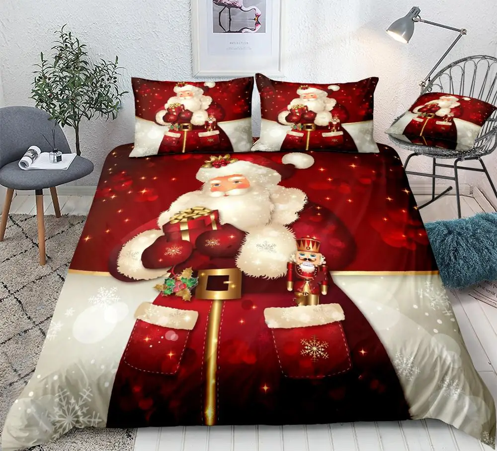 Christmas Duvet Cover Set Cartoon Santa Claus Bedding Kids Boys Girls Red Festival Quilt Queen 3PCS Home Textiles Dropship | Дом и сад