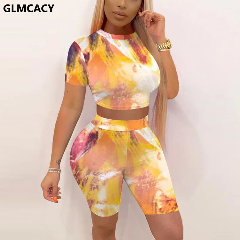 Женский летний повседневный комплект из двух предметов с абстрактным принтом