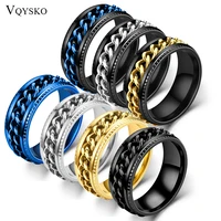 trendy stainless steel rotatable men ring high quality 8mm spinner chain punk women jewelry charm accessories for party gift