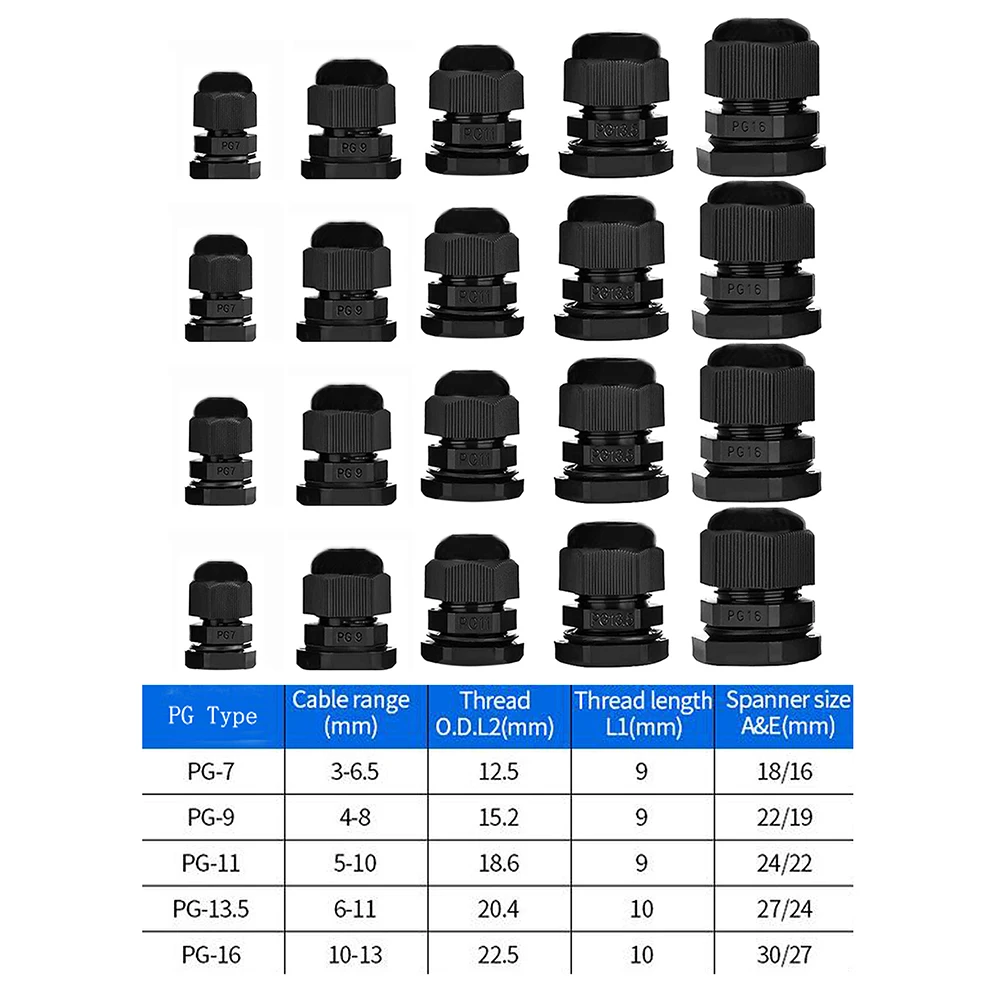 Новинка 2021 20 шт. водонепроницаемые регулируемые Кабельные соединители 3-13 мм PG7 PG9