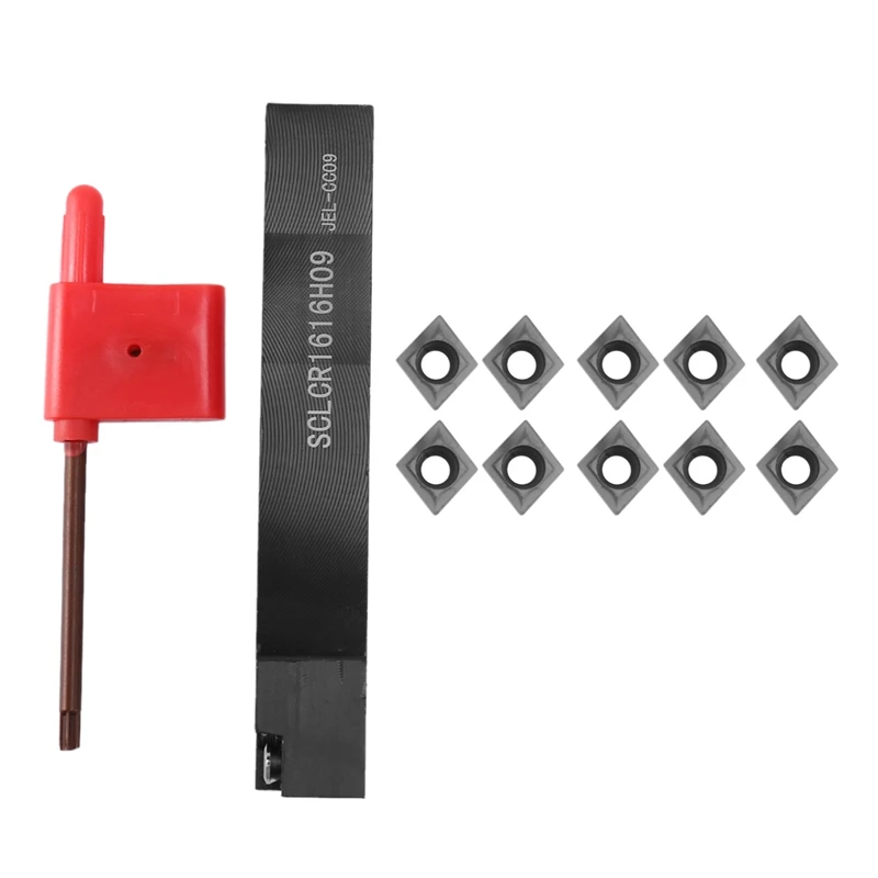 

Sclcr1616h09 Tool Holder Boring Bar With 10Pcs Ccmt09t304 Vp15tf Ccmt32.51 Carbide Inserts And Wrench For Lathe Turning Tools