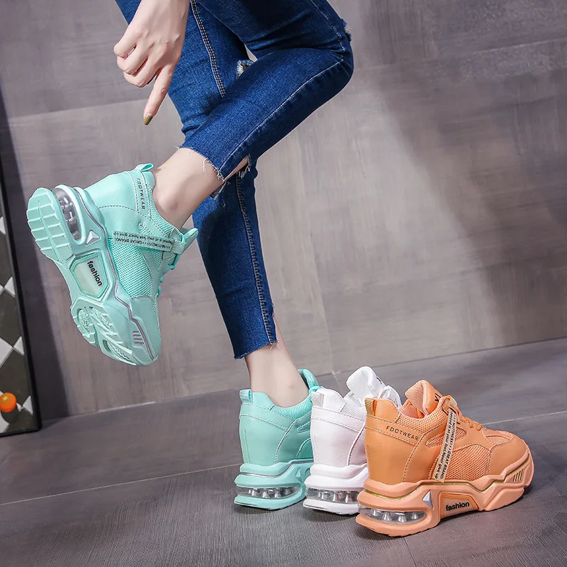 

2020 Autumn Women Wedge Shoes Platform Sneakers Fashion Female Mesh Vulcanized Shoes Brand 8cm Casual Shoes Woman Thick Soled