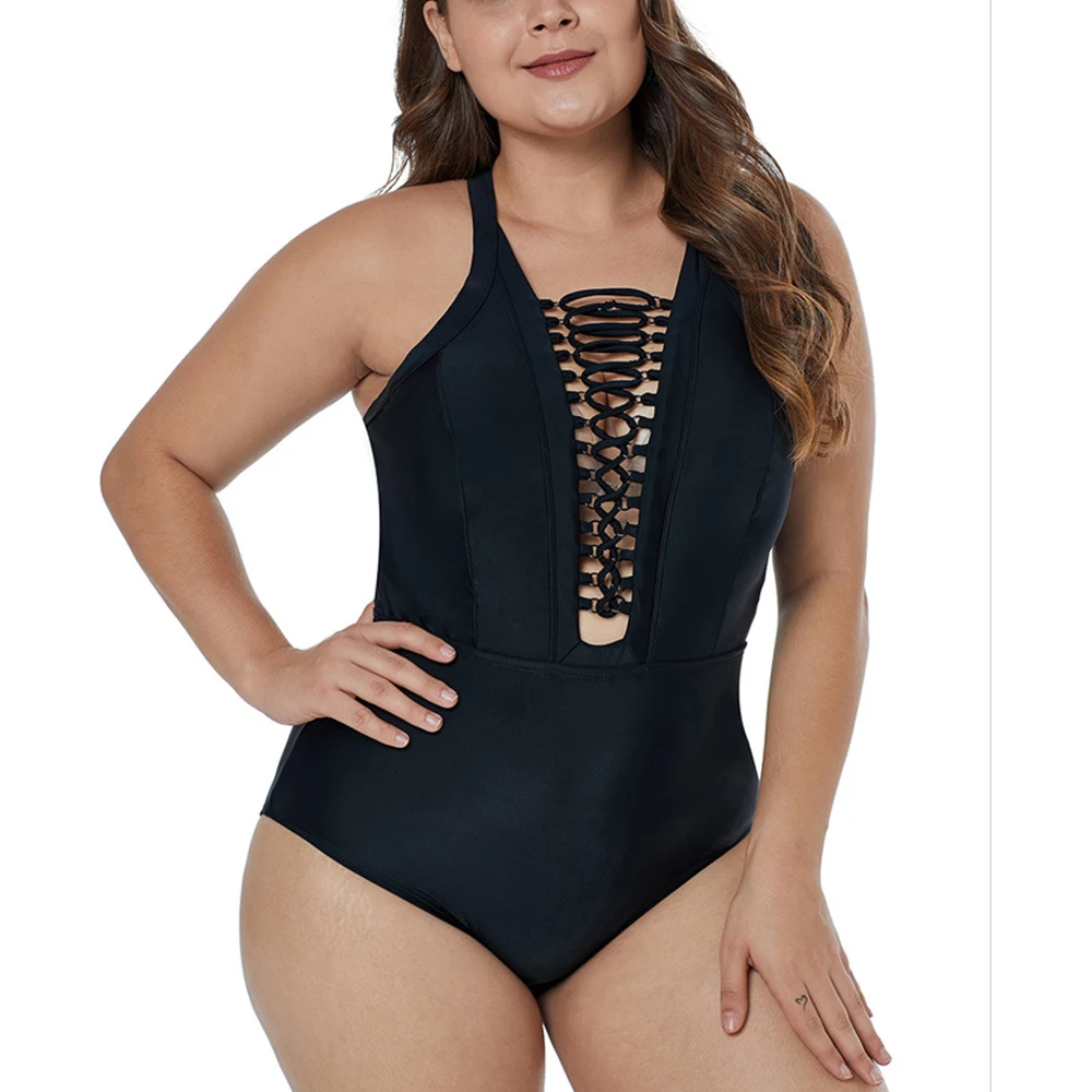 Женский купальник большого размера модная черная пляжная одежда элегантная