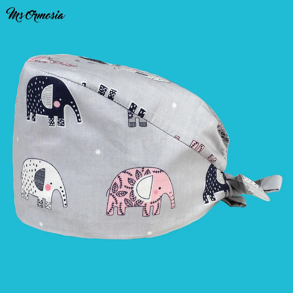 

new Wholesale unisex cotton beauty salon nurse scrub cap cartoon print doctor surgery cap laboratory work lady nursing scrub cap