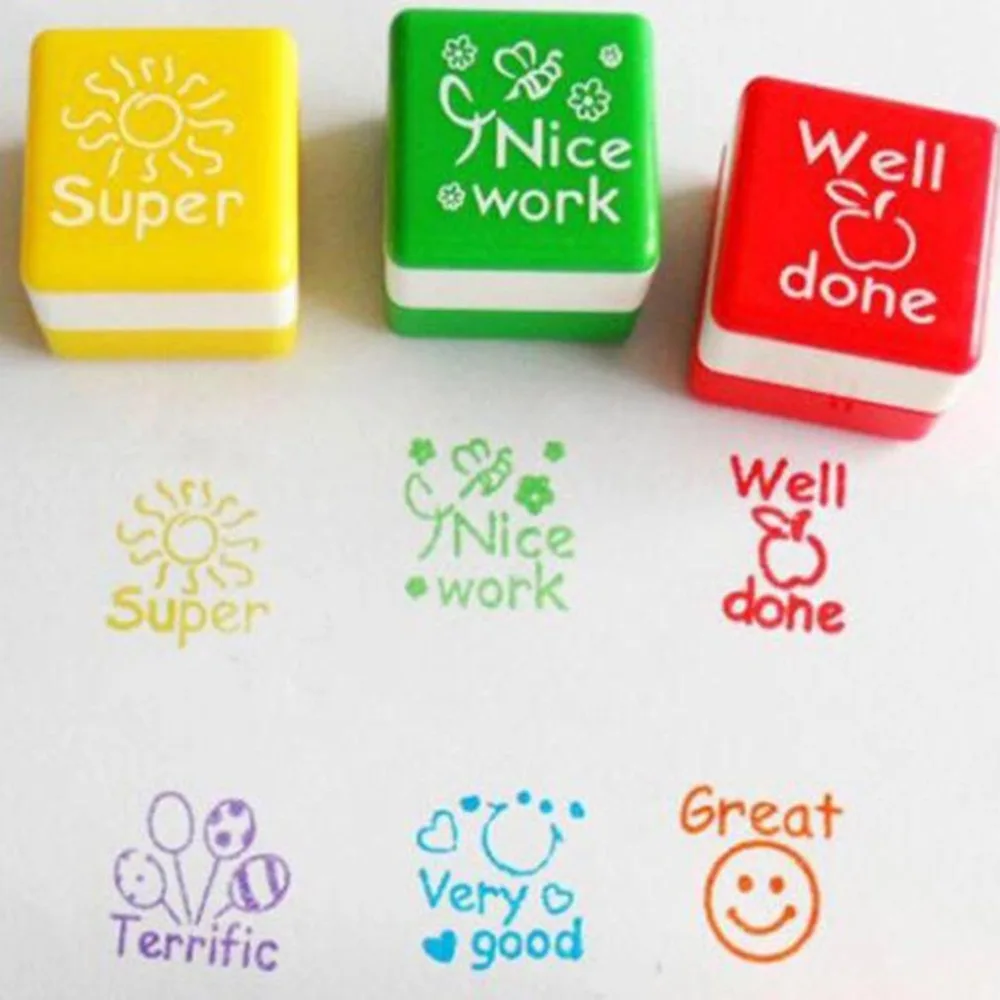 6pcs/set Cute Cartoon Kids Stamp Set Teachers Self Inking Praise Reward Stamps Motivation Sticker School Scrapbooking Seal DIY - купить по