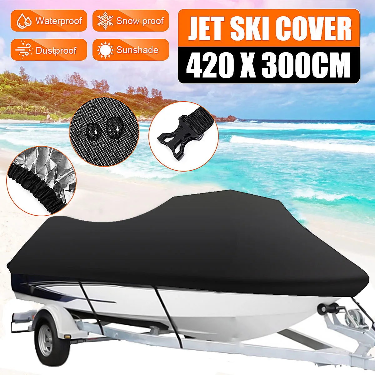 

210D 420x300cm Waterproof Dustproof Sunscreen Jet Ski Watercraft Boat Cover For Yamaha WaveRunner EXR/VX Cruiser Sea Doo GTI