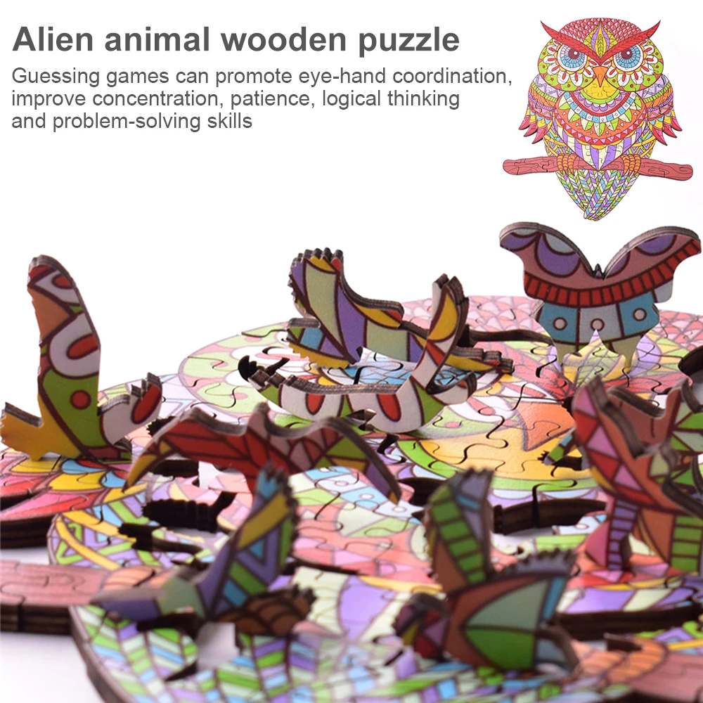 

Owl Wooden Puzzle For Adults Children DIY Mysterious lion Puzzles Each Piece Animal Shaped Christmas Gift Wooden Jigsaw Puzzle