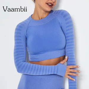 Women's Seamless T-shirts Knitted Yoga Sports T-shirt Long Sleeve Blouses Training Crop Top Yoga Fitness Clothes For Women