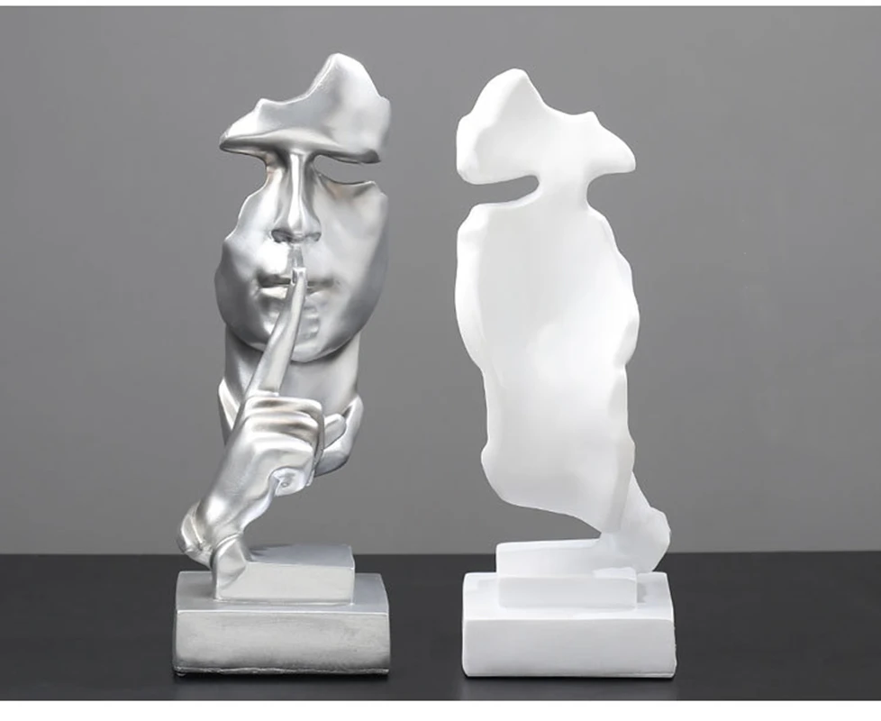 

4 Colors Silence is Gold Thinker Statues Figurines Resin Retro Office Gifts Living Room Abstract Face Sculptures Home Decoration