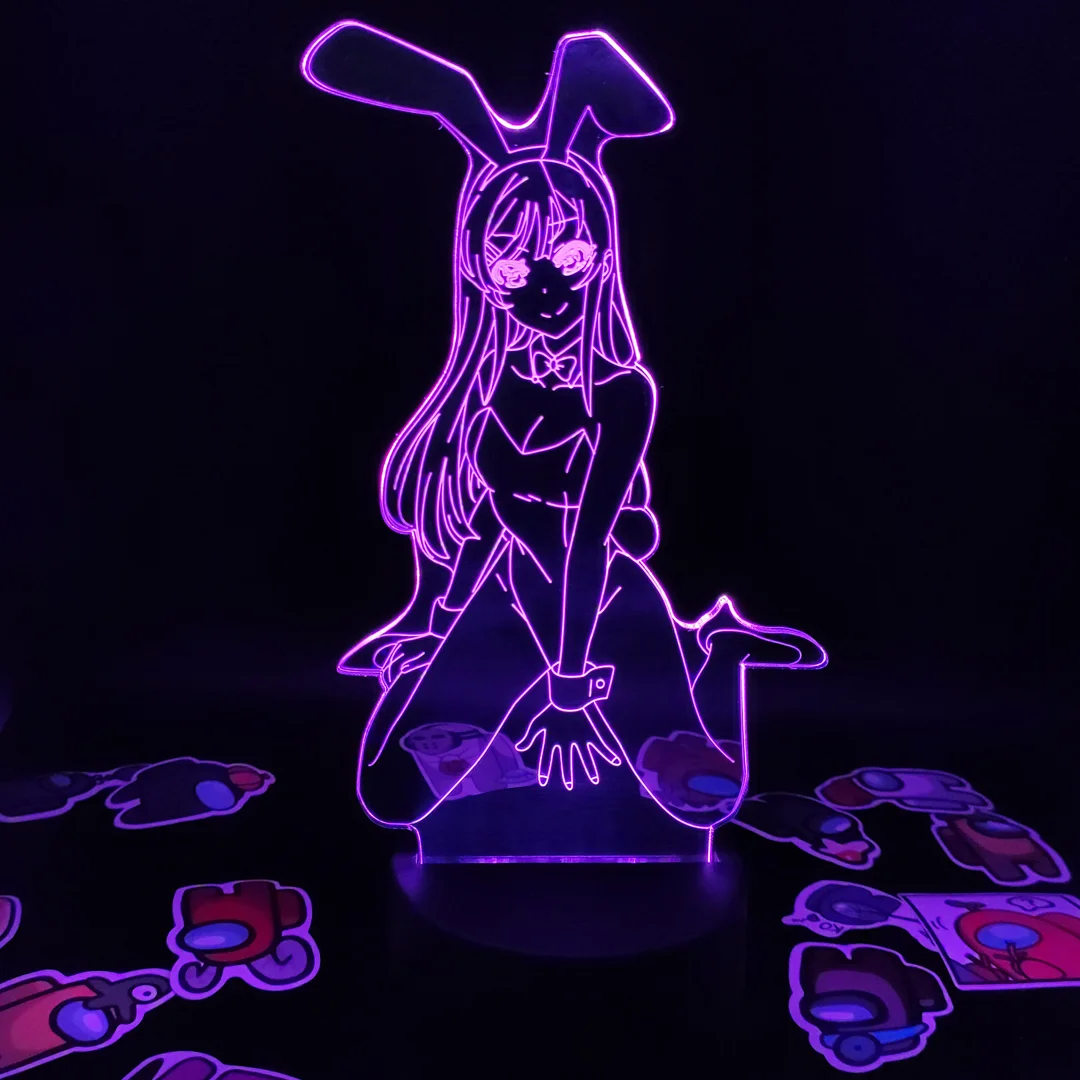 

Фигурка героя аниме Bunny Girl Waifu Sakurajima Mai, светодиодная иллюзия, ночники, крутой подарок для друга, Лавовая Лампа, манга, декор для спальни