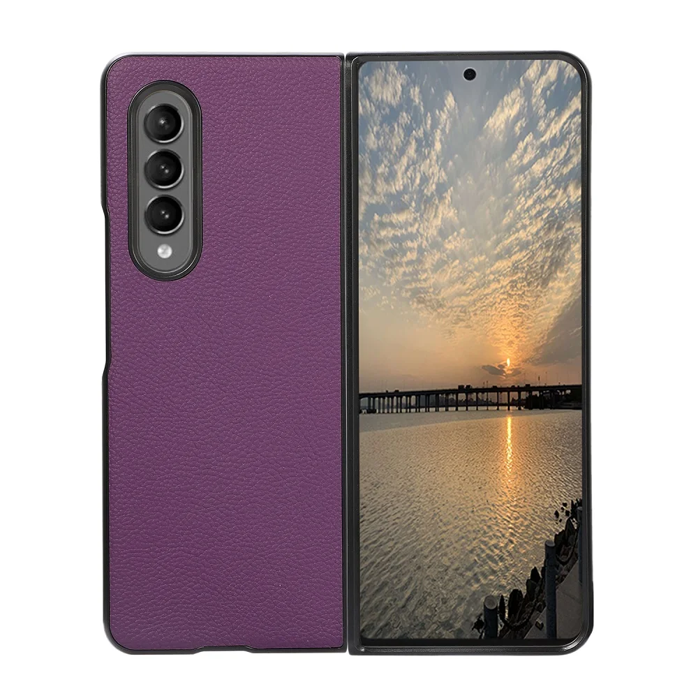 

Genuine Leather Capa For Samsung Galaxy Z Fold 3 2 5G Case Luxury Litchi Pattern Shockproof Back Phone Cover Fold3 Fold2 Fundas