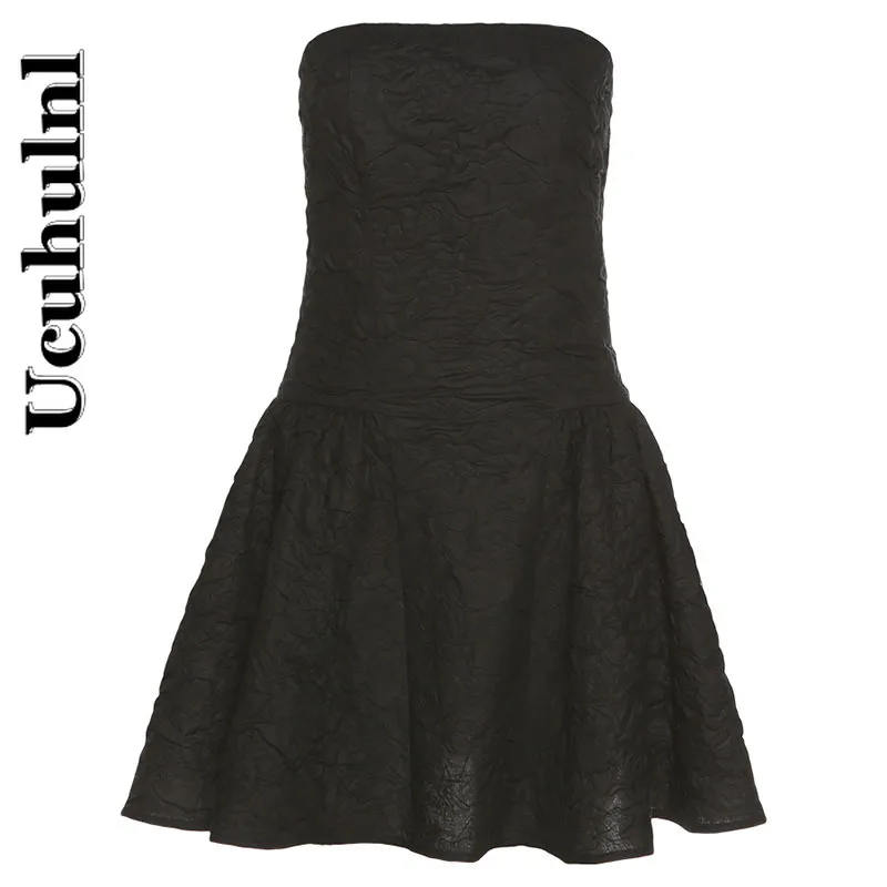 

Ucuhulnl Women Summer Fashion Sexy Embossing Mini Strapless Dresses Casual Birthday Club Beach Party Dress Slim High Stretch