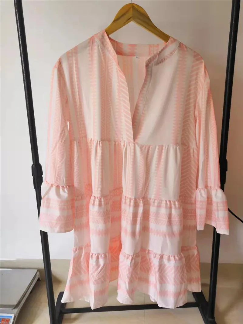 Y Nidus летние полосатые платья Мини женские Boho осенние вечерние короткие пляжные платья повседневные свободные Сарафаны с v-образным вырезом femme Vestidos