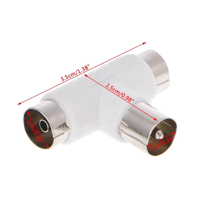 

2 Way TV T Splitter Aerial Coaxial Cable Male to 2x Female Connectors Adapter