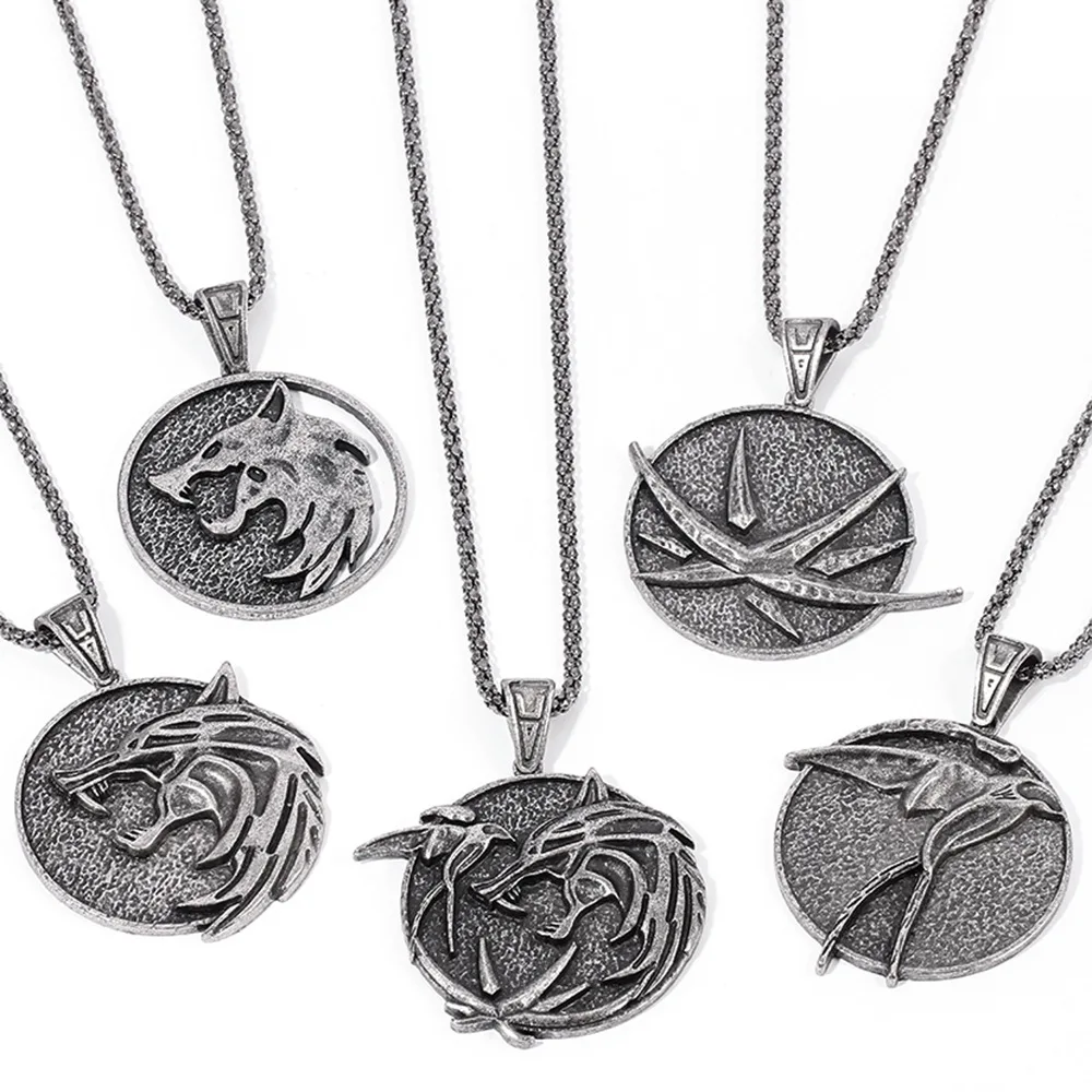 Ожерелье с головой волка в стиле панк кулон унисекс виде охотника Ведьмака