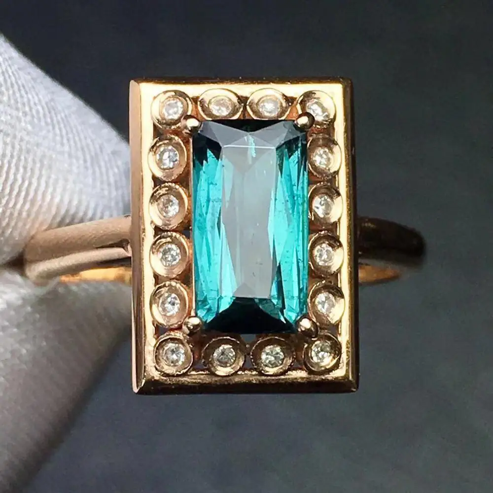 Кольцо с турмалином 1.9ct ювелирные изделия из чистого золота 18 К натуральных