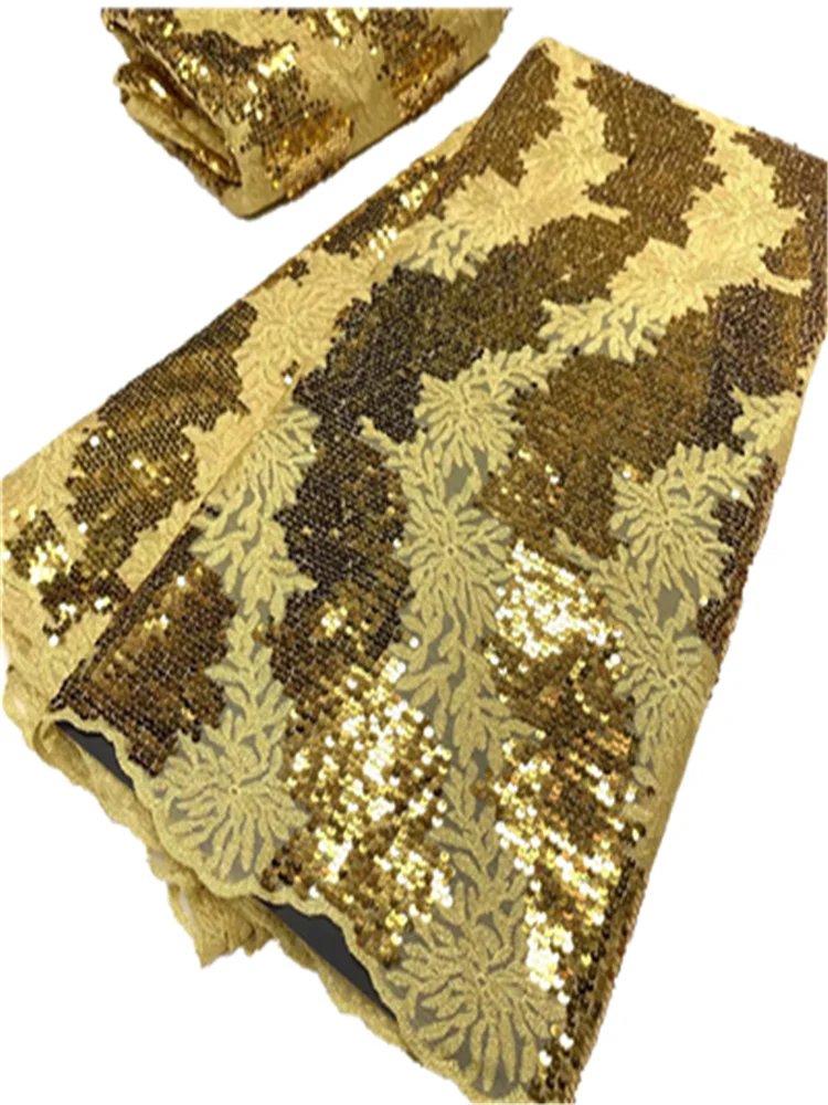 

Best Quality gold Lace Fabric Nigeria Net Lace Sequin Lace Fabric for Wedding Party African French Tulle Lace Fabric FYU115
