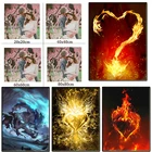 Алмазная живопись сделай сам, аниме, простое живопись в форме сердца, огненное сердцебиение, квадратный алмаз, Круглый Алмазный крест, мозаика, украшение для дома