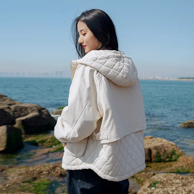 Women's winter 2021 new lamb wool cotton jacket women's loose plus fleece hooded cotton jacket short coat